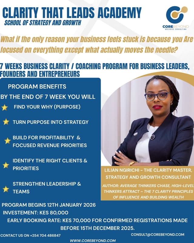 7 WEEKS BUSINESS CLARITY/COACHING PROGRAMS FOR BUSINESS LEADERS, FOUNDERS AND ENTREPRENUERS